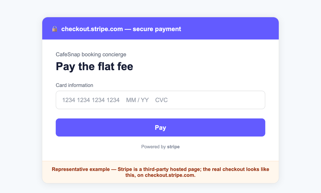 The Stripe Checkout hosted payment page where you enter your card