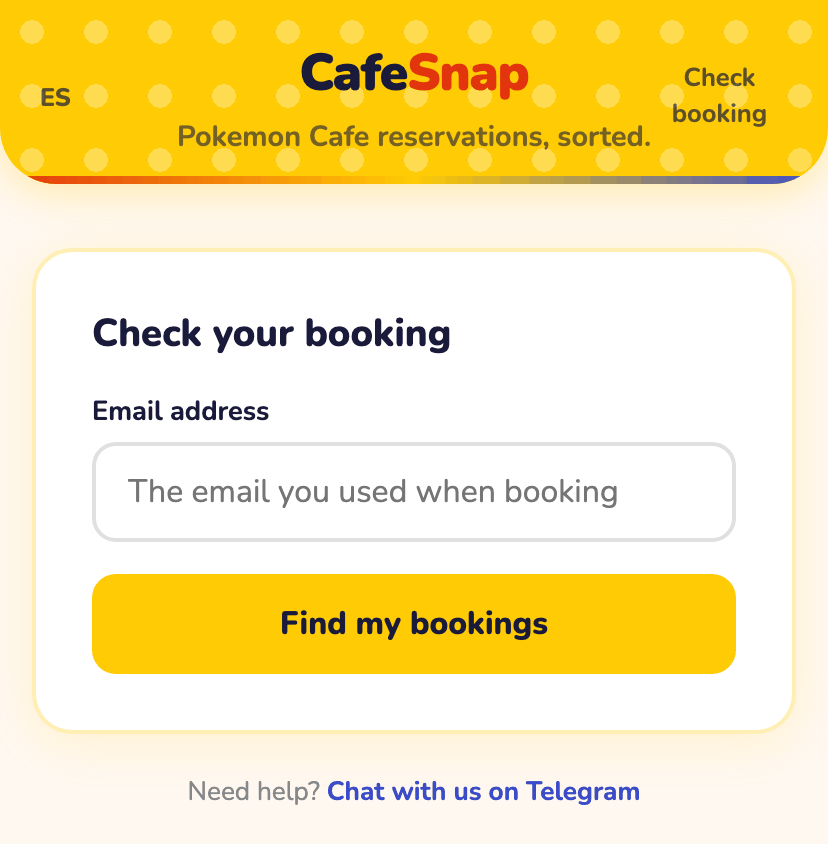 The status page after a booking has been secured