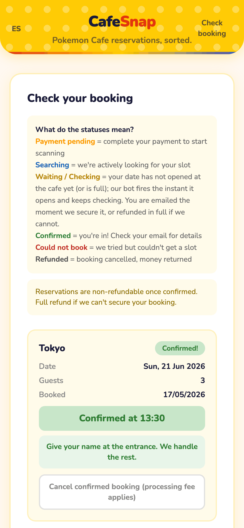 The cancel and release screen